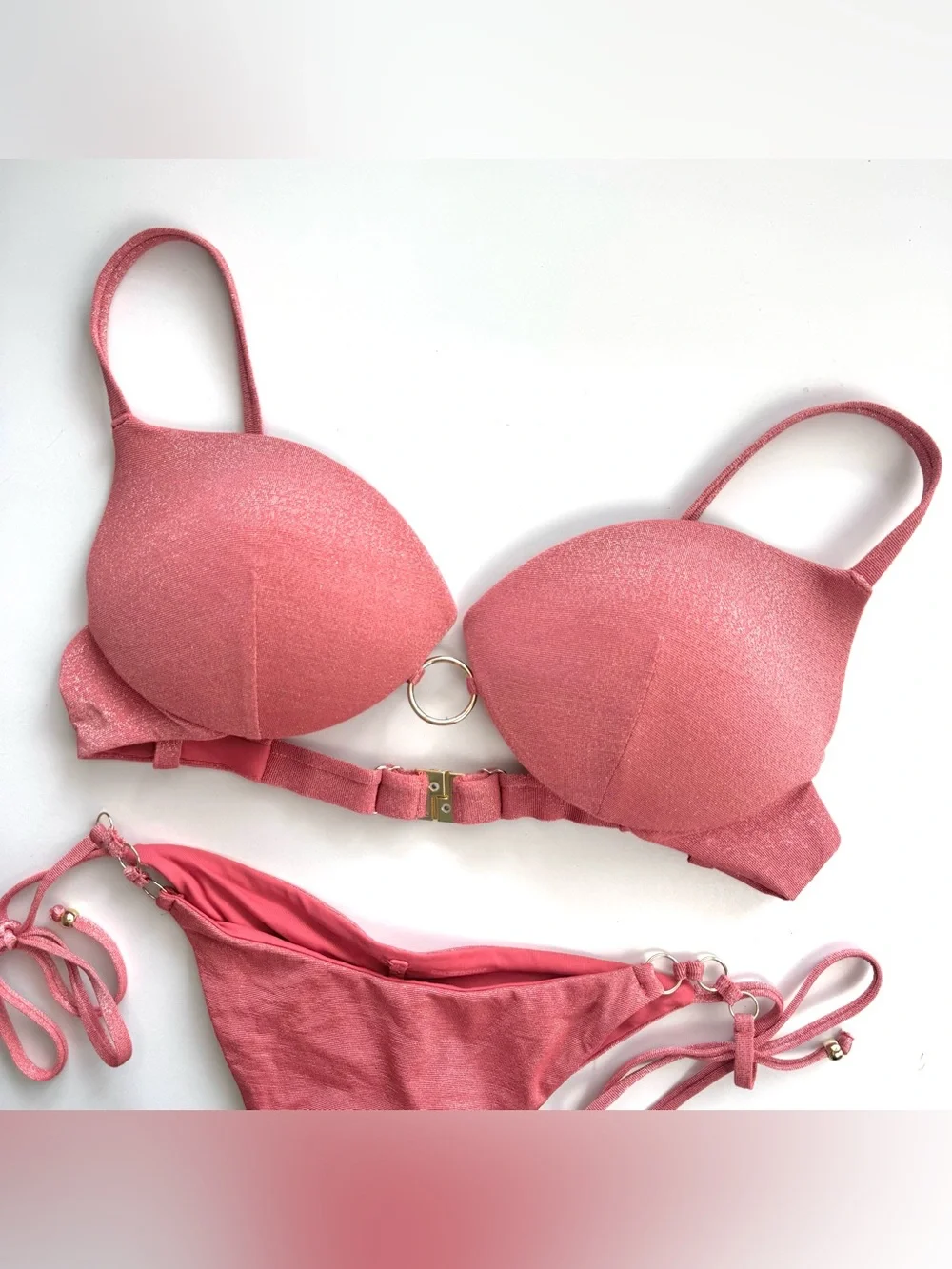 Calzedonia Women’s S Pink Shimmer 2 Pc Bikini Set Super Push Up Top & Scrunch